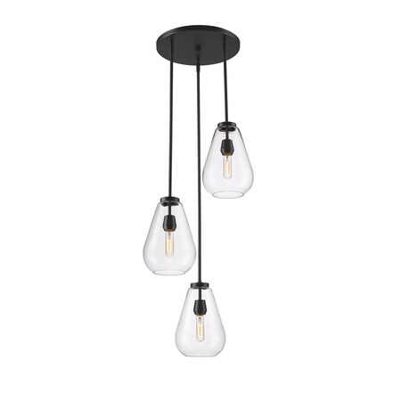 Z-Lite Ayra Chandelier, 3-Light, 18 In.W x 11.75 In.H, Matte Black/Clear 488P8-3R-MB